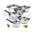 Stainless Steel Cookware Sets Non Stick Pots Pans Contoured handles Glass lid